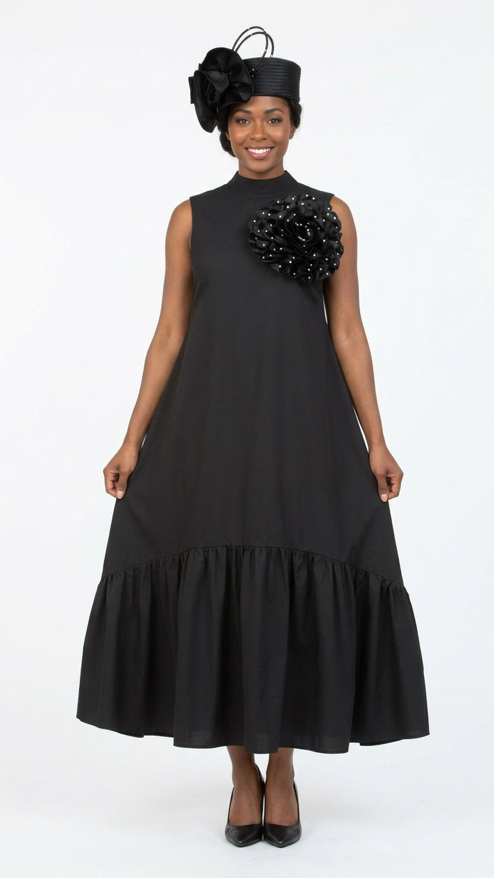 Luxury Flare Dress with Handcrafted Floral Detail