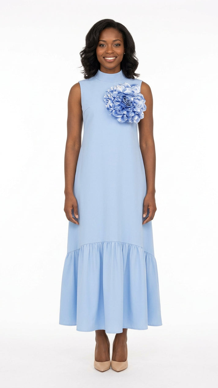 Luxury Flare Dress with Handcrafted Floral Detail