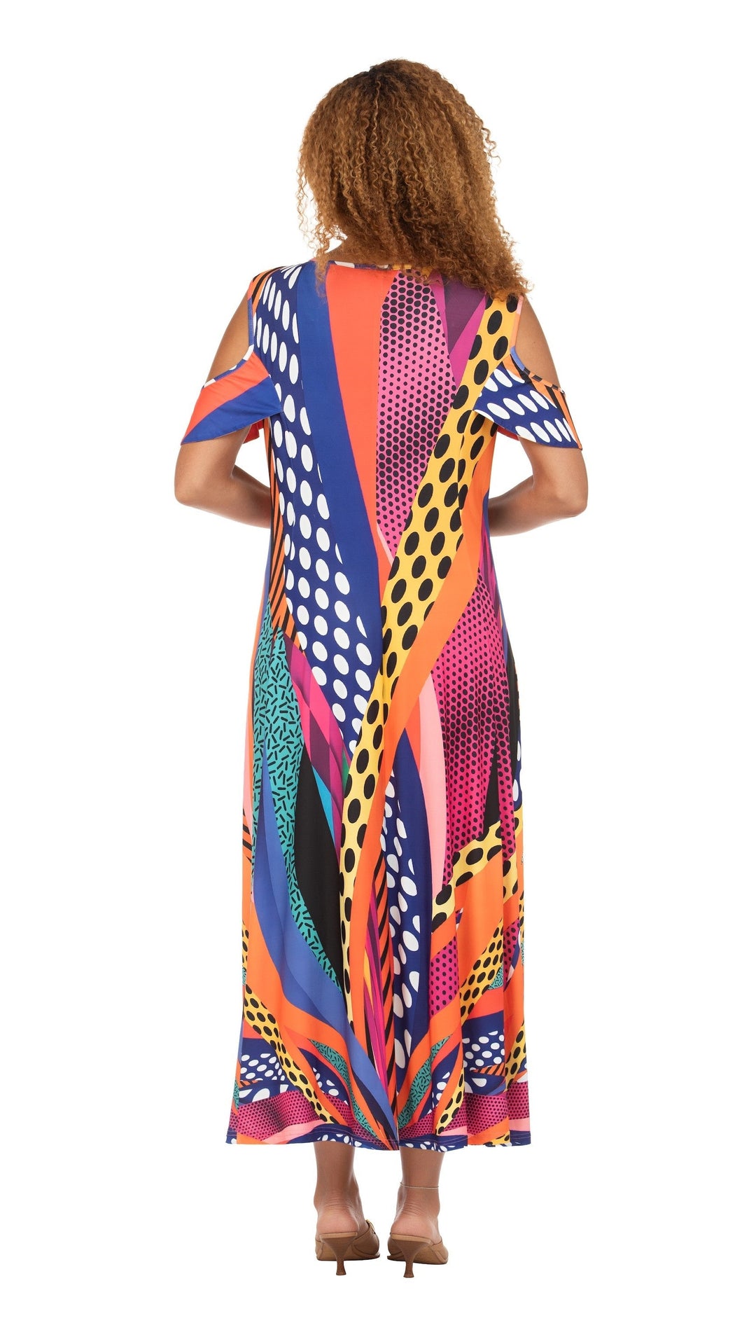 Vibrant Printed Cold-Shoulder Maxi Dress
