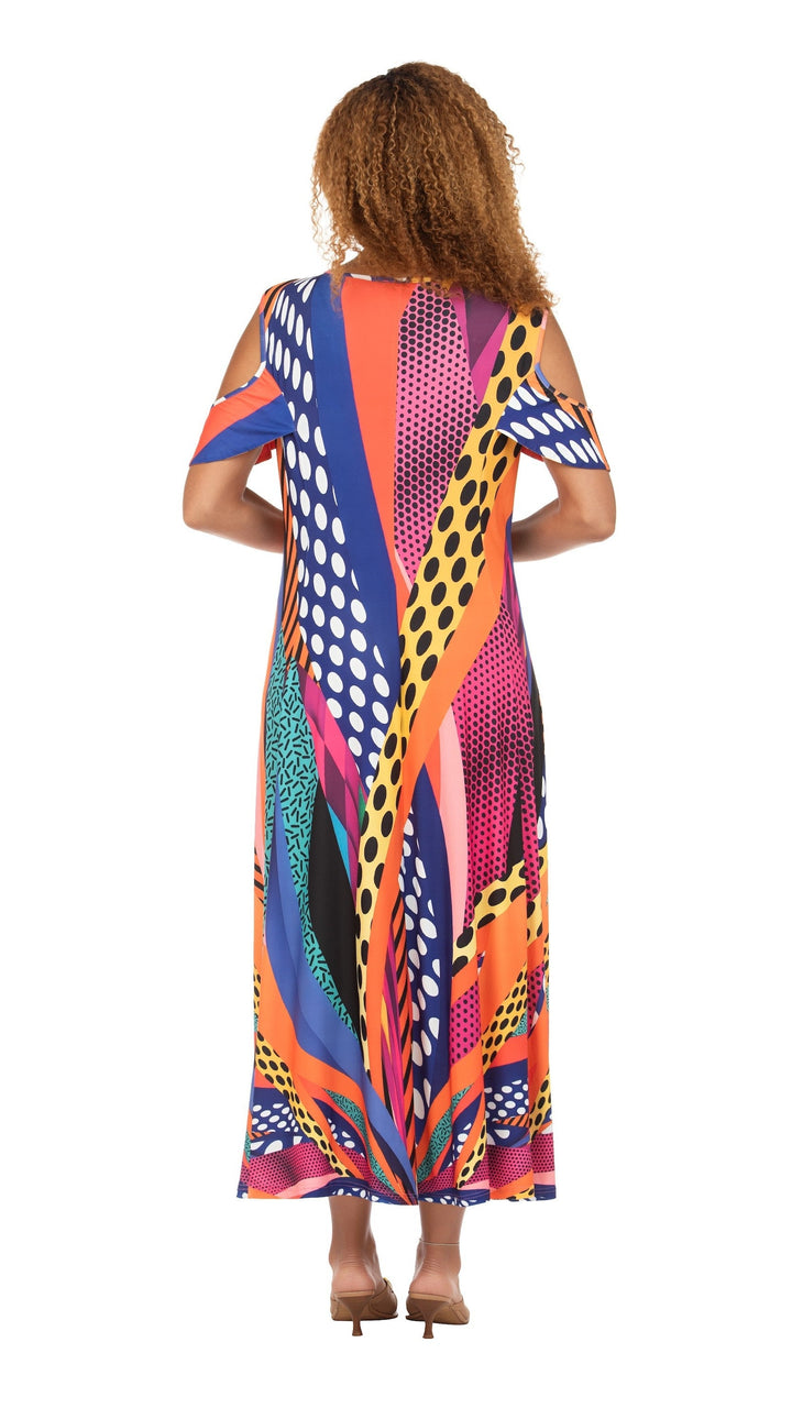 Vibrant Printed Cold-Shoulder Maxi Dress