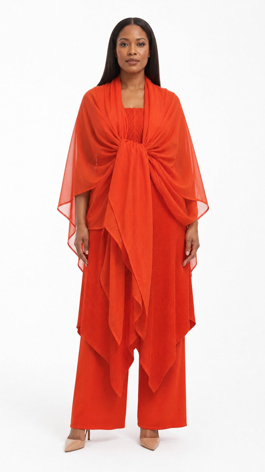 Pleated Asymmetrical Tunic 3pc Wide Leg Pant Set