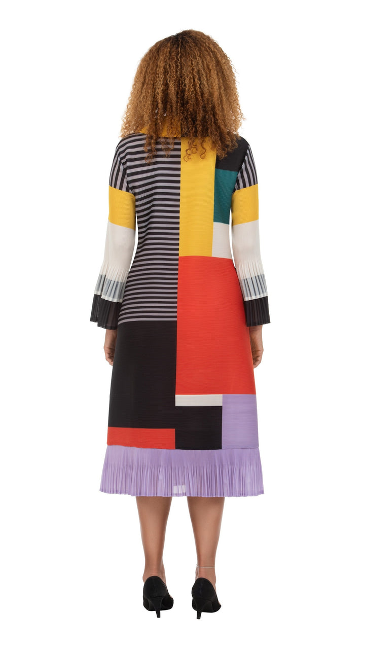 Artistic Colorblock Pleated Shirt Dress with Belt