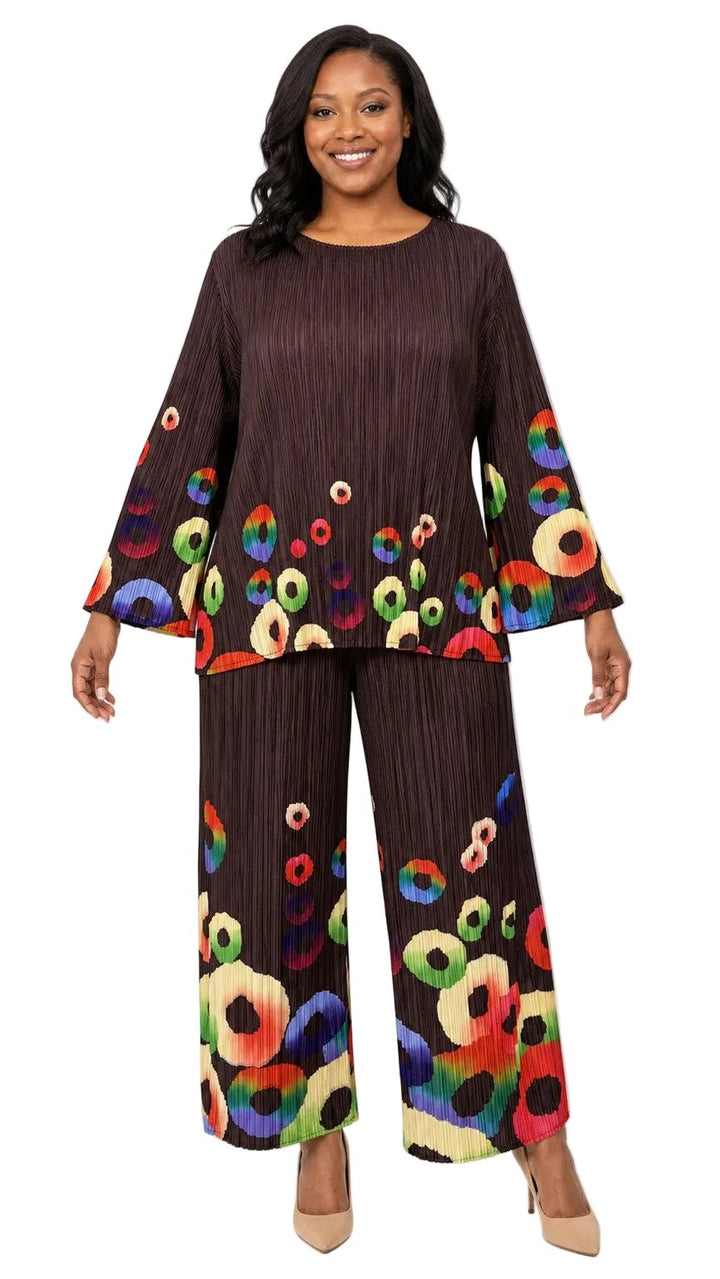 Pleated Abstract Circle Print 2pc Pants Set - Especially Yours