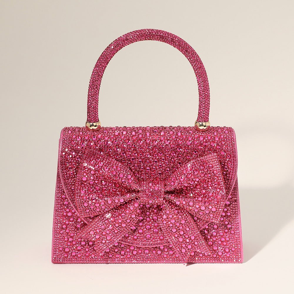 Bling Studded Bow Accented Top Handle Evening Hand Bag / Crossbody Bag - Especially Yours