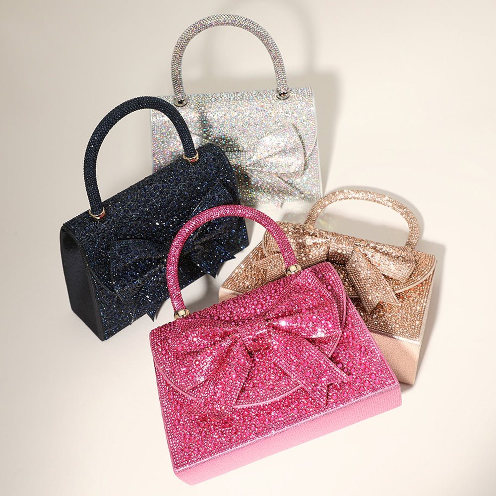 Bling Studded Bow Accented Top Handle Evening Hand Bag / Crossbody Bag - Especially Yours