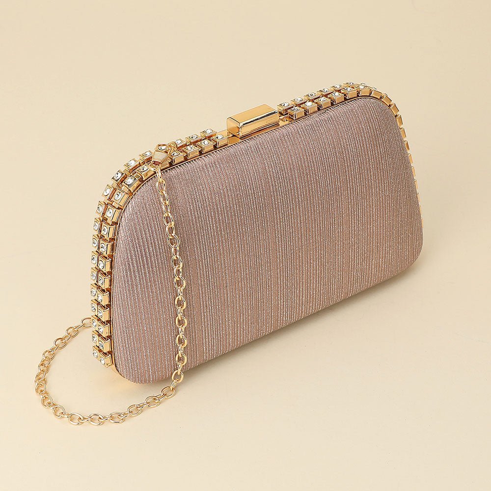 Rhinestone Trim Around Sparkle Crossbody Evening Clutch Bag - Especially Yours