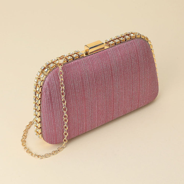 Rhinestone Trim Around Sparkle Crossbody Evening Clutch Bag - Especially Yours