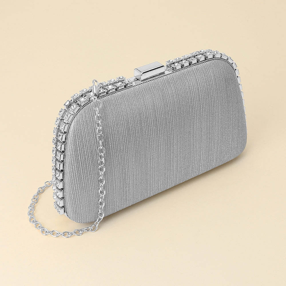 Rhinestone Trim Around Sparkle Crossbody Evening Clutch Bag - Especially Yours