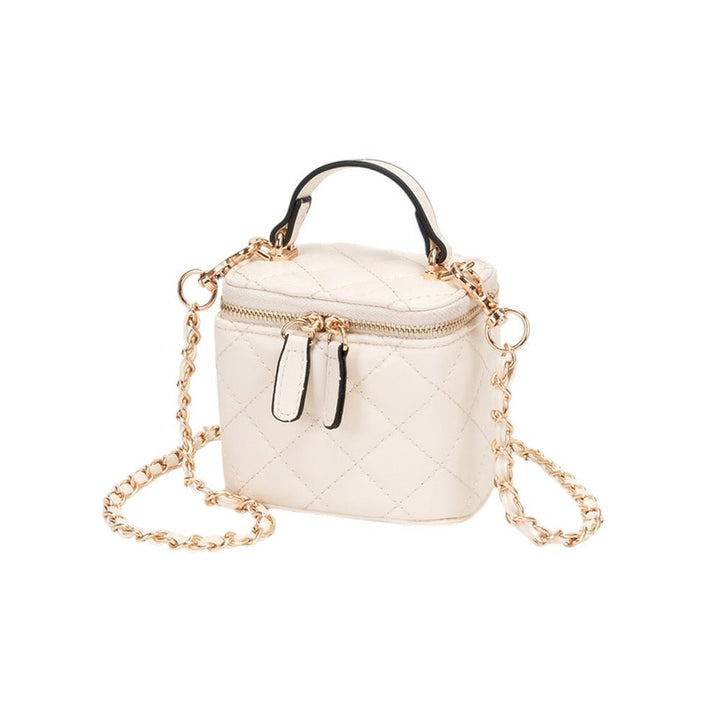 Faux Leather Quilted Top Handle Mini Vanity Box Crossbody Bag - Especially Yours
