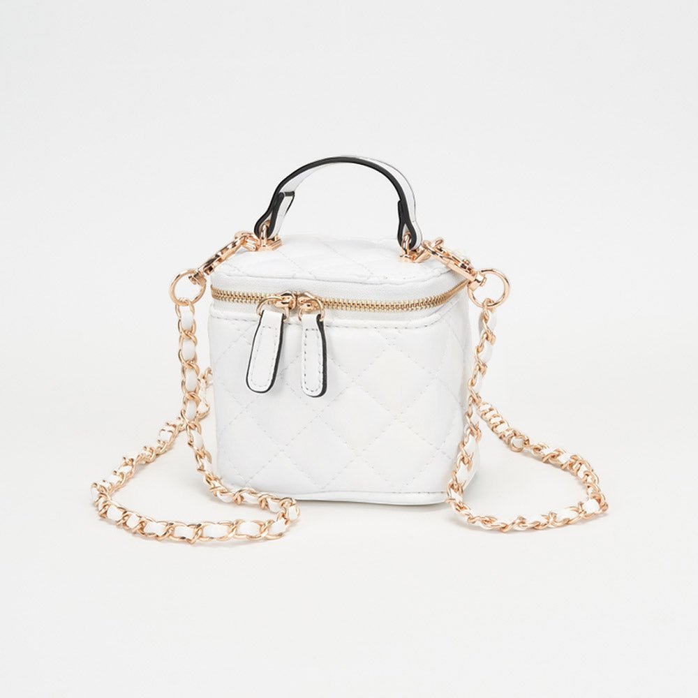 Faux Leather Quilted Top Handle Mini Vanity Box Crossbody Bag - Especially Yours