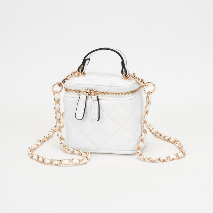 Faux Leather Quilted Top Handle Mini Vanity Box Crossbody Bag - Especially Yours