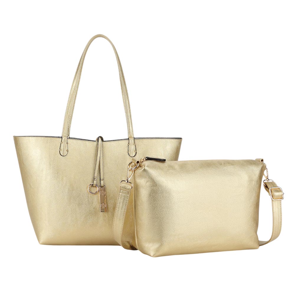 2PCS - Faux Leather Reversible Tote Crossbody Handbag Set - Especially Yours