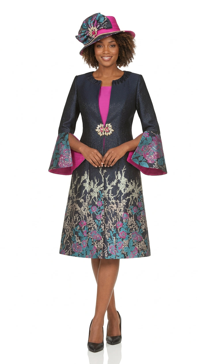 Luxe Brocade Coat&Silky Twill Dress Ensemble-Plus
