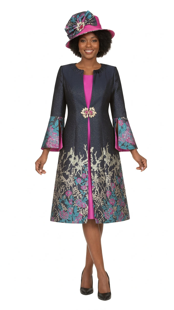 Luxe Brocade Coat&Silky Twill Dress Ensemble