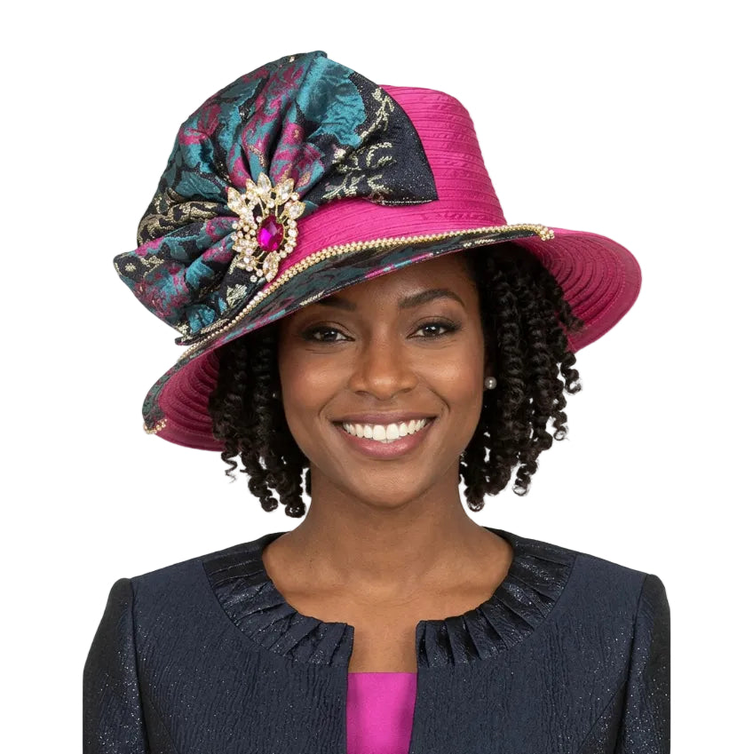 Navy Multi Bow Accent Hat with Jewel Detail