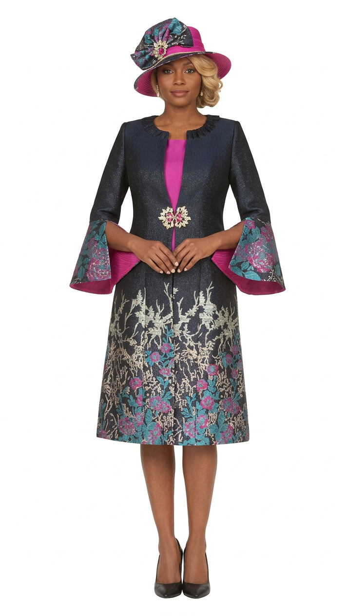 Luxe Brocade Coat&Silky Twill Dress Ensemble