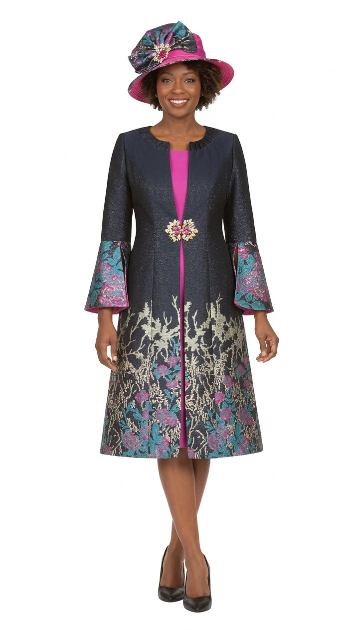 Luxe Brocade Coat&Silky Twill Dress Ensemble-Plus