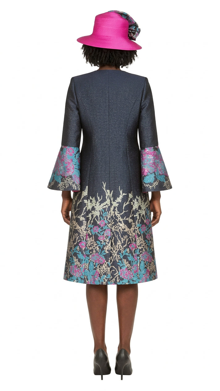Luxe Brocade Coat&Silky Twill Dress Ensemble-Plus