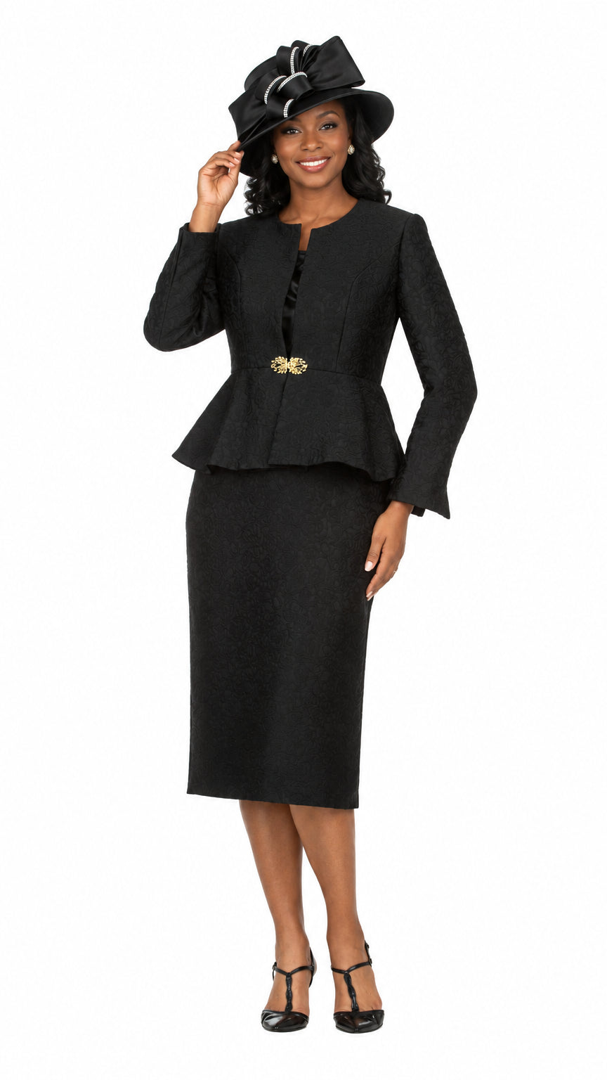 3pc Peplum Brocade Skirt Suit