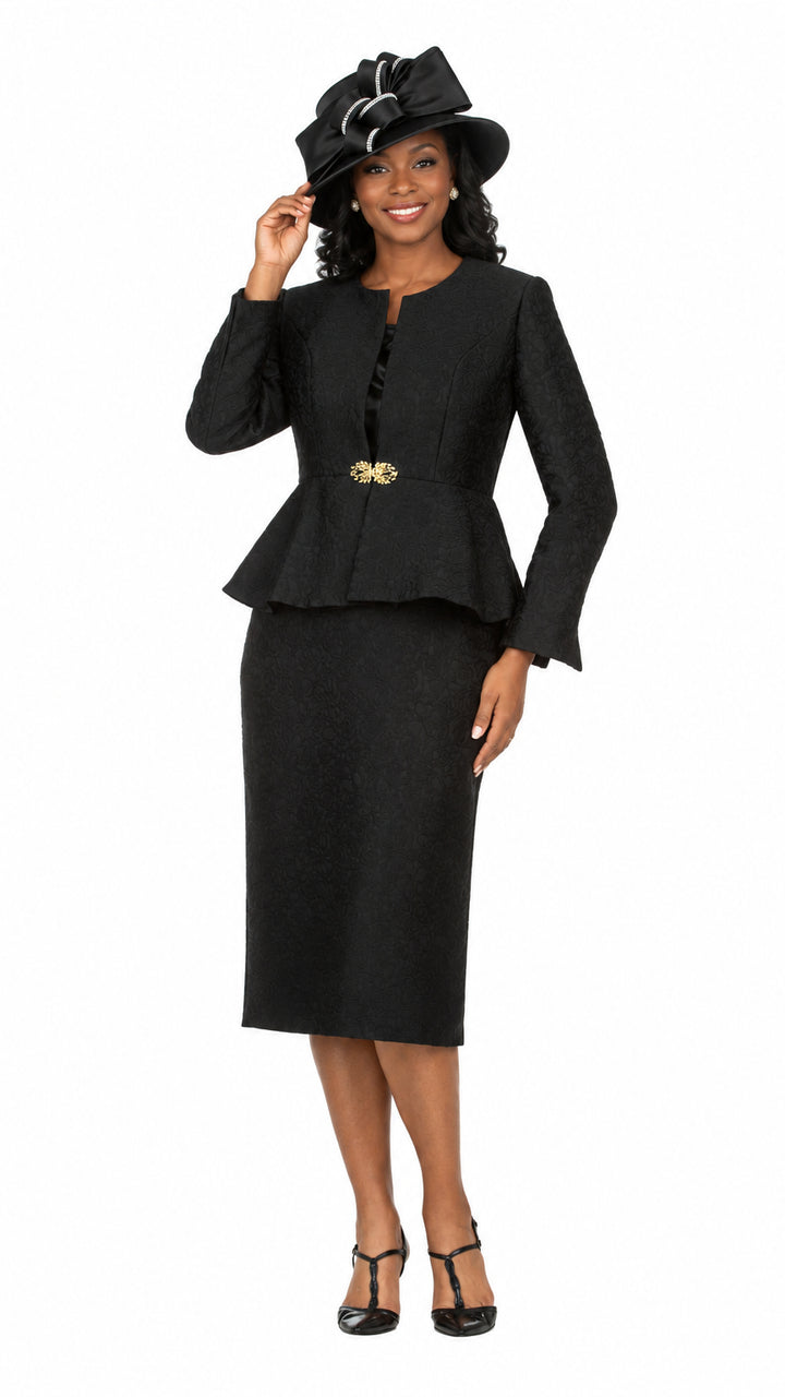 3pc Peplum Brocade Skirt Suit