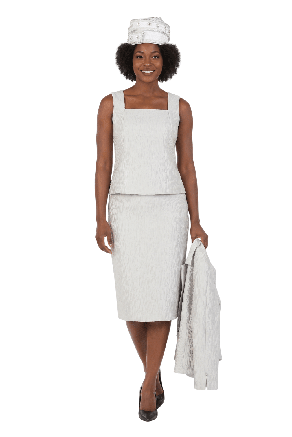 3pc Notch Collar Textured Fabric Skirt Suit - Especially Yours