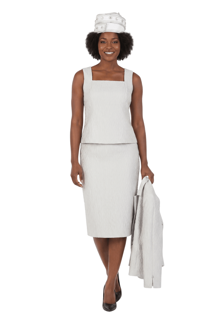 3pc Notch Collar Textured Fabric Skirt Suit - Especially Yours