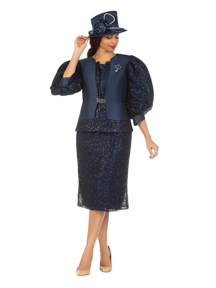 3pc Puff Slv Lace Combo Skirt Suit w/ Brooch - Especially Yours