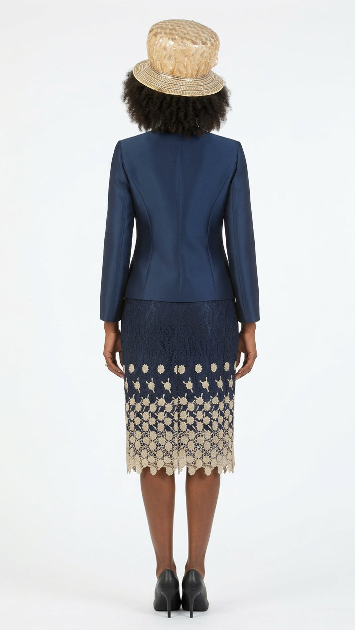 3pc Silk Twill/Lace Combo Two-tone Skirt Suit