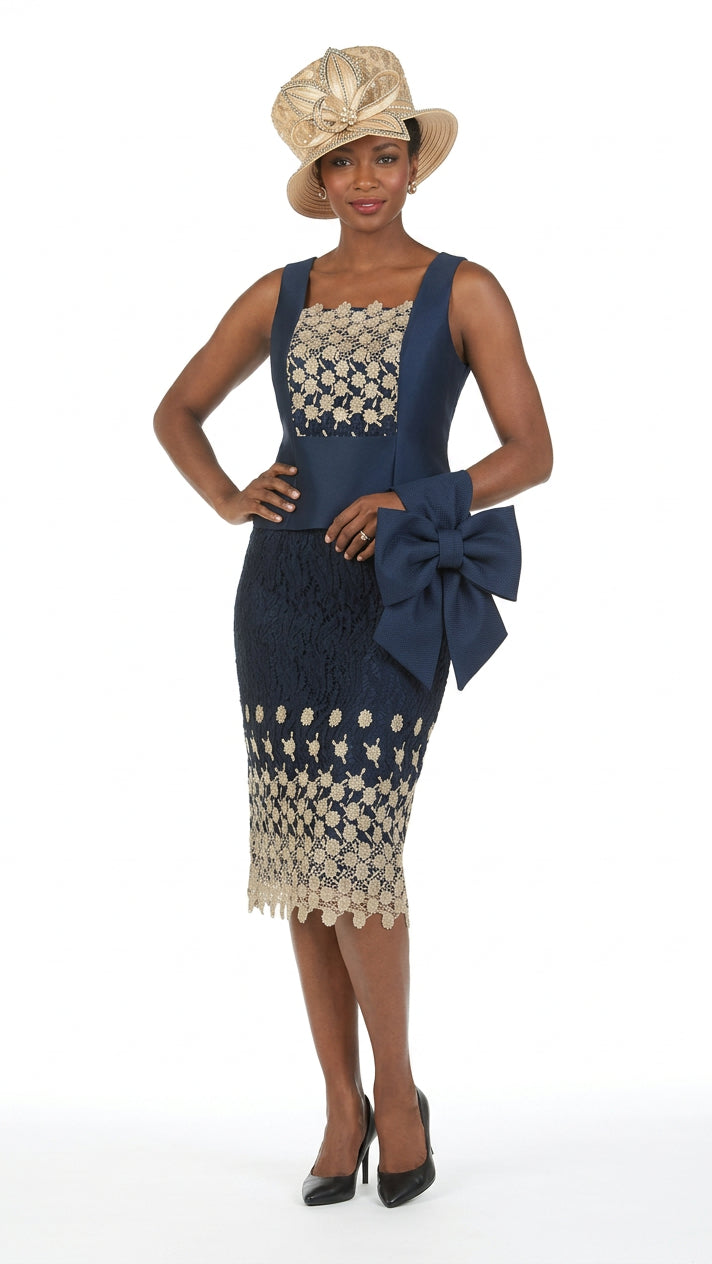 3pc Silk Twill/Lace Combo Two-tone Skirt Suit