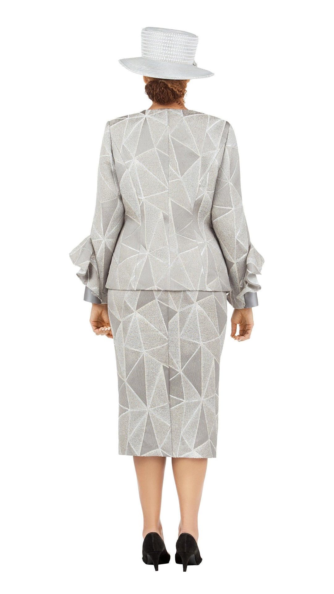 3pc Geometric Ptn Brcd Skt Suit w/ Stones