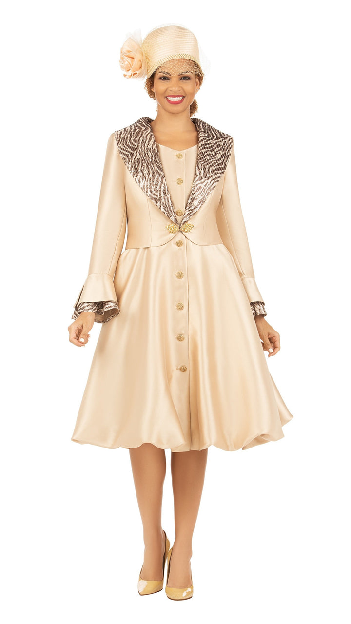 Faux 2pc Silky Twl + Sequined Collar Coat Dress