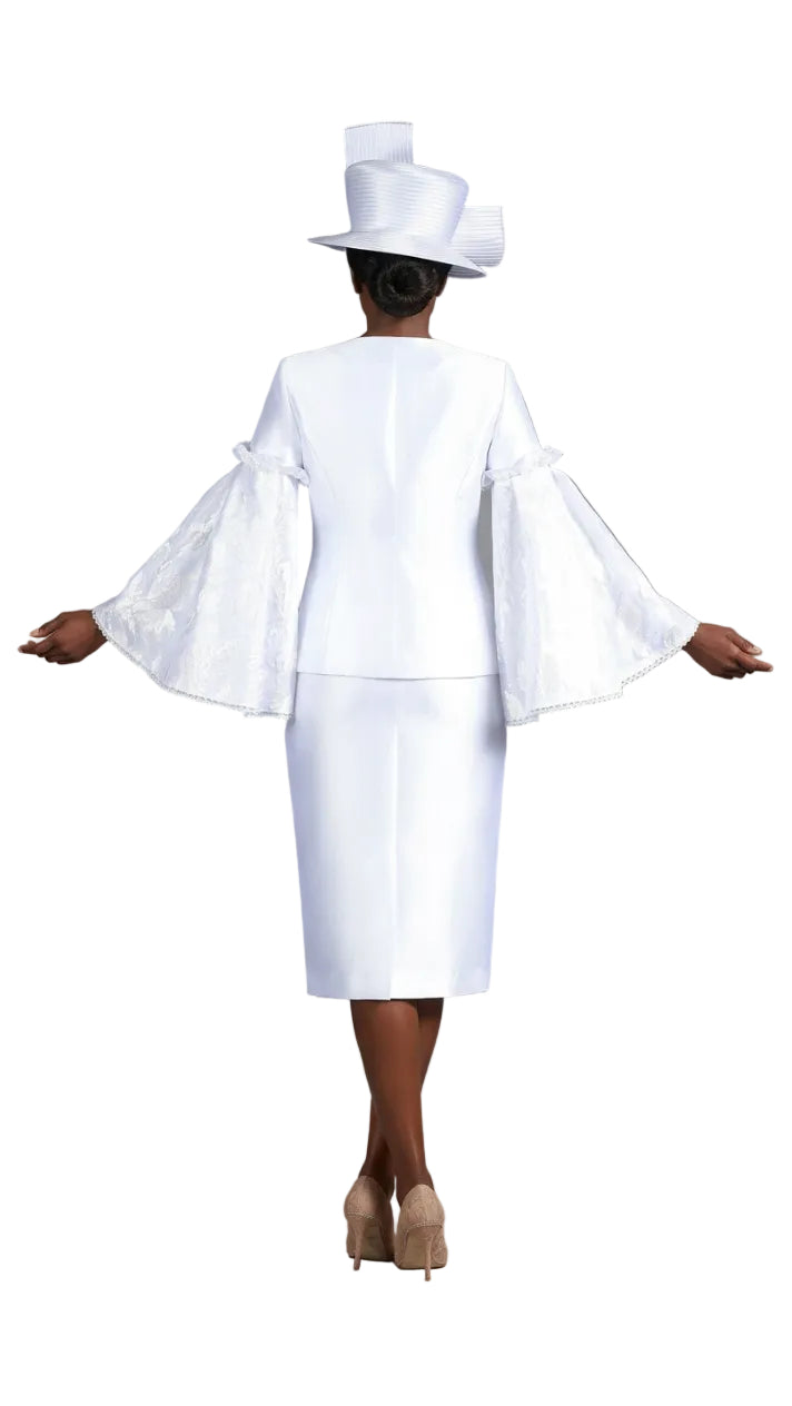 2pc Bell Slv Seq Lace&Silky Twill Skirt Suit-Plus
