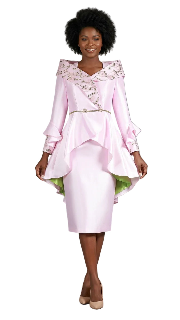 2pc Uneven Jkt Swp 2-tone Lace Trimmed Skirt Suit