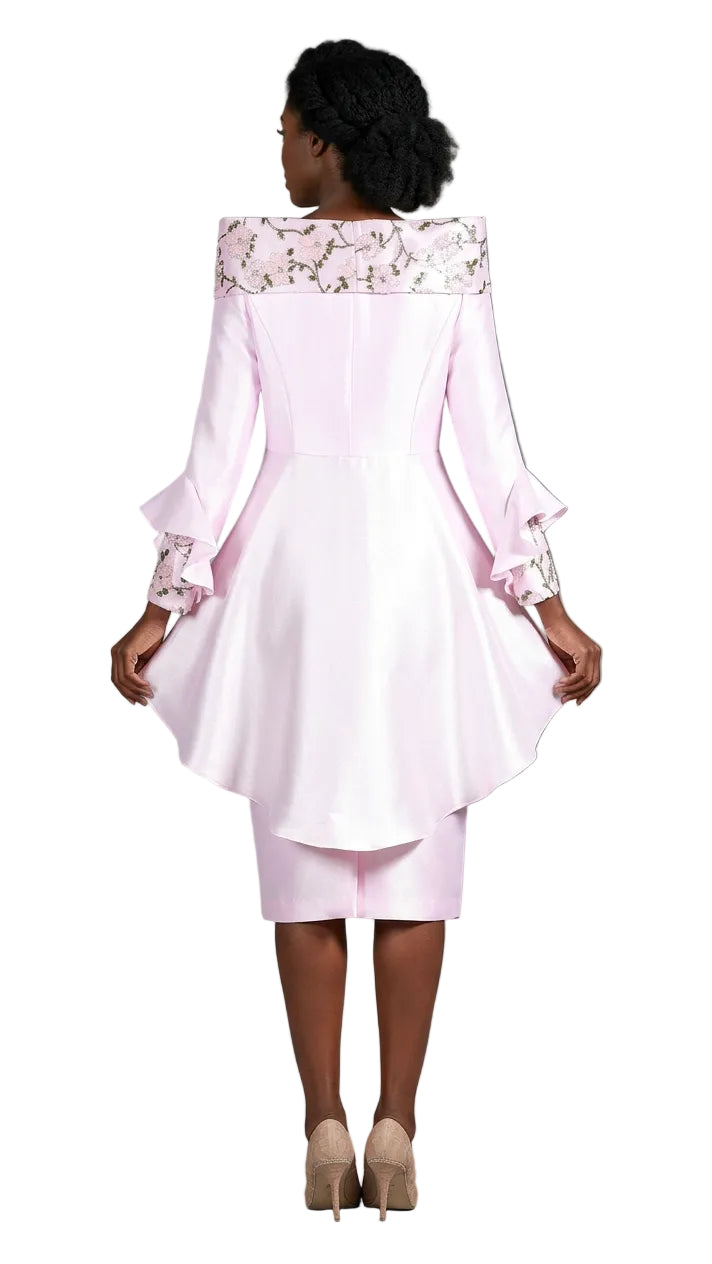 2pc Uneven Jkt Swp 2-tone Lace Trimmed Skirt Suit