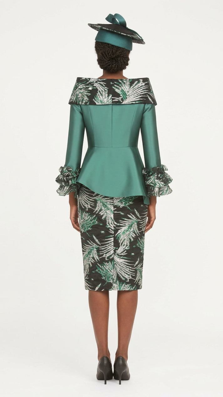 2pc Silky Twill&Jacquard Combo Skirt Suit
