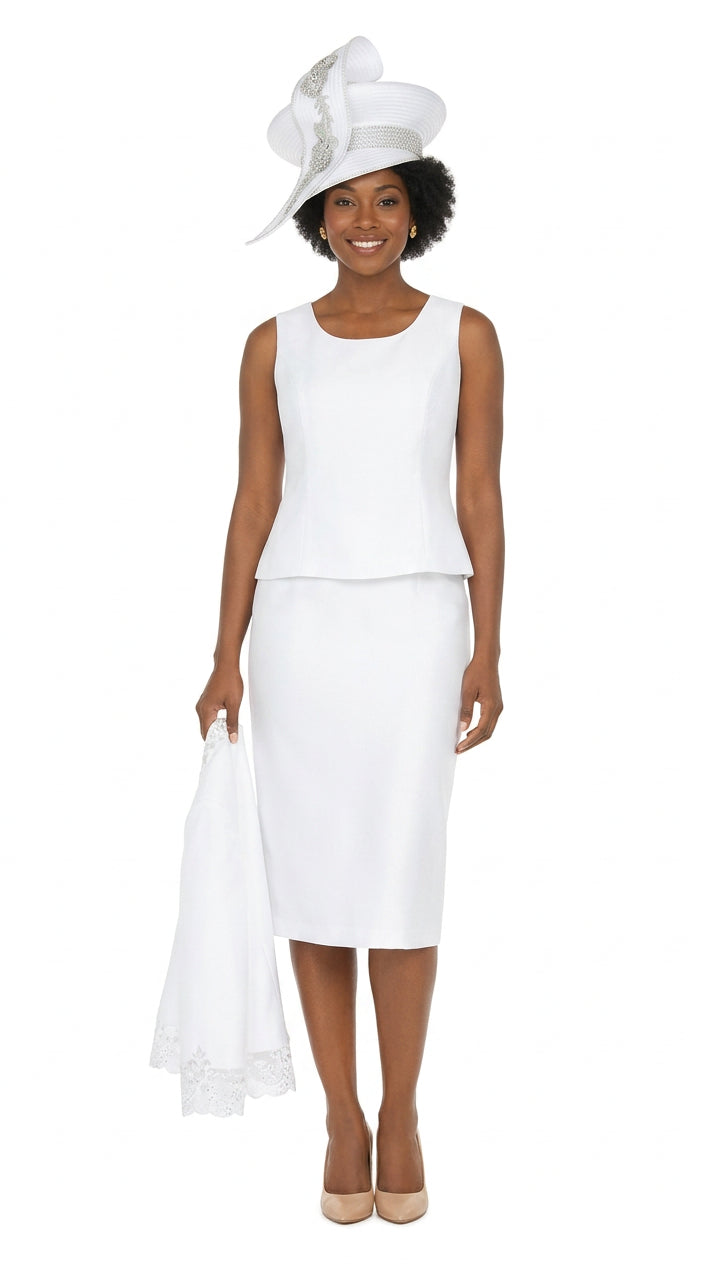 3pc Silky Twill Skirt Suit w/ Cutouts & Stones