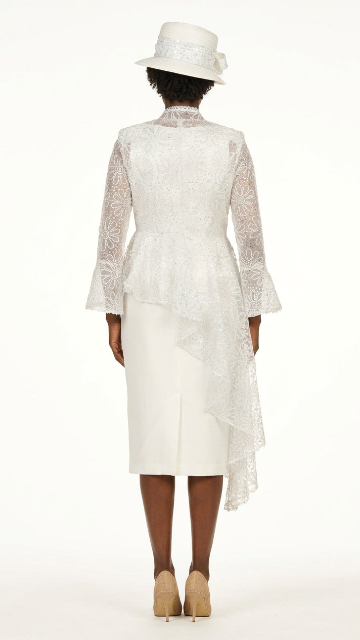 3pc Lace Peplum Skirt Suit with Asymmetric Jkt