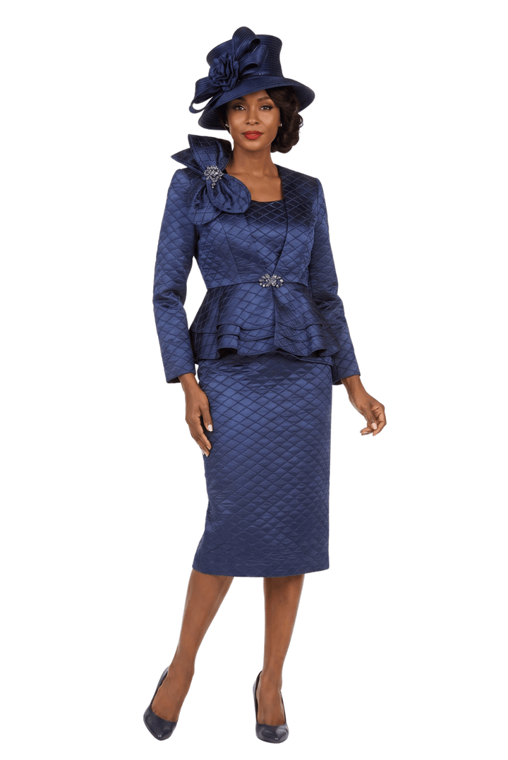 3pc Quilted Peplum Skirt Suit with Brooch - Plus - Especially Yours