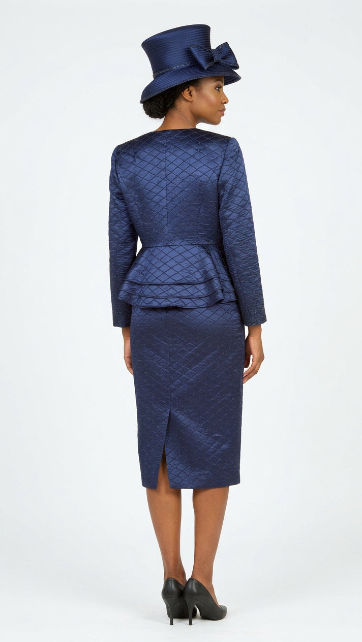 3pc Quilted Peplum Skirt Suit with Brooch