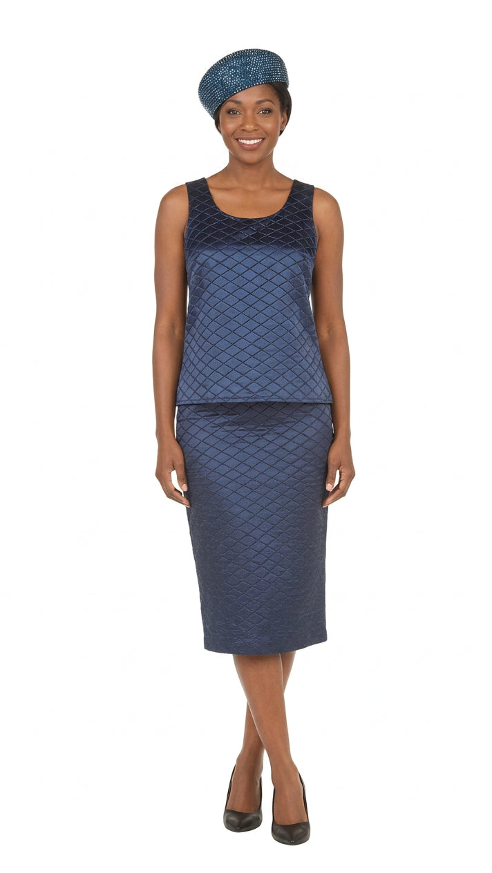 3pc Quilted Peplum Skirt Suit with Brooch