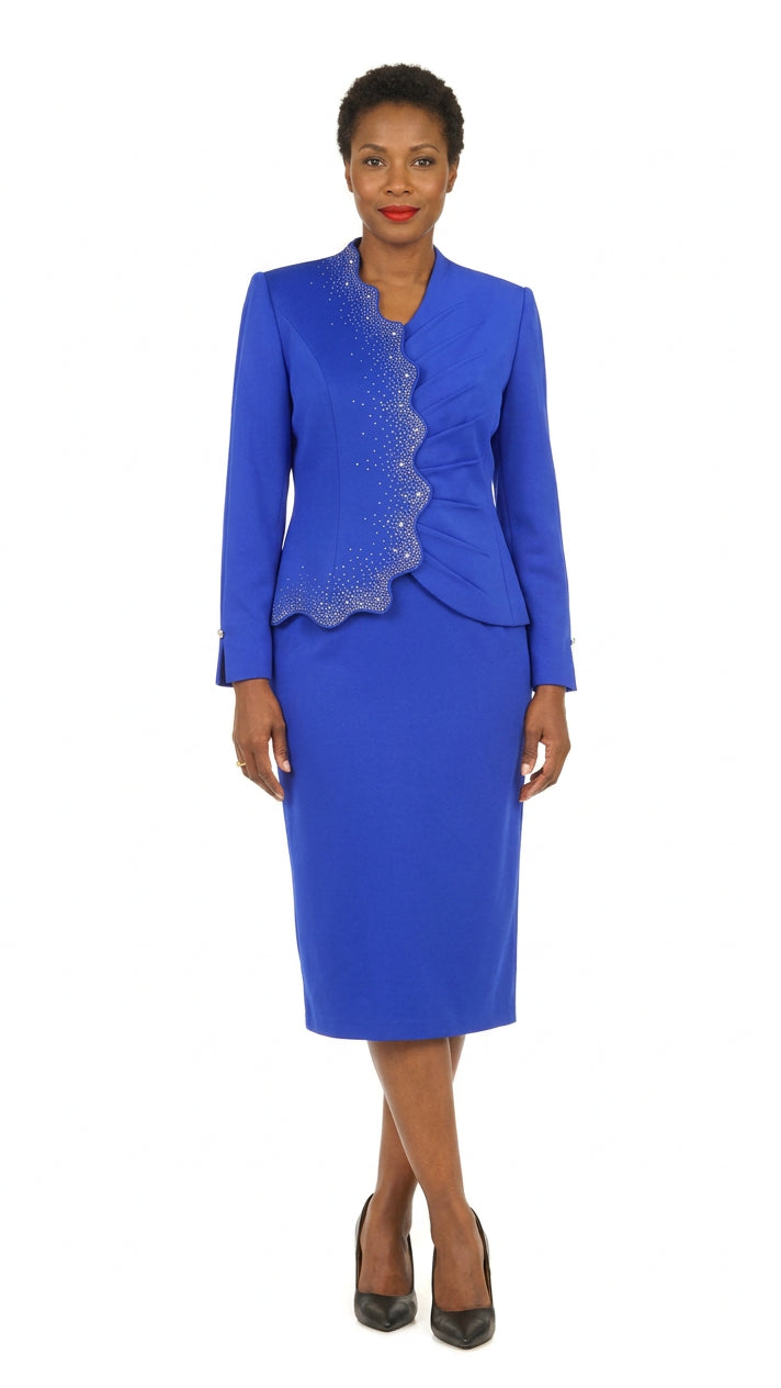 2pc Light Scuba Skirt Suit w/ Pleats & Stones