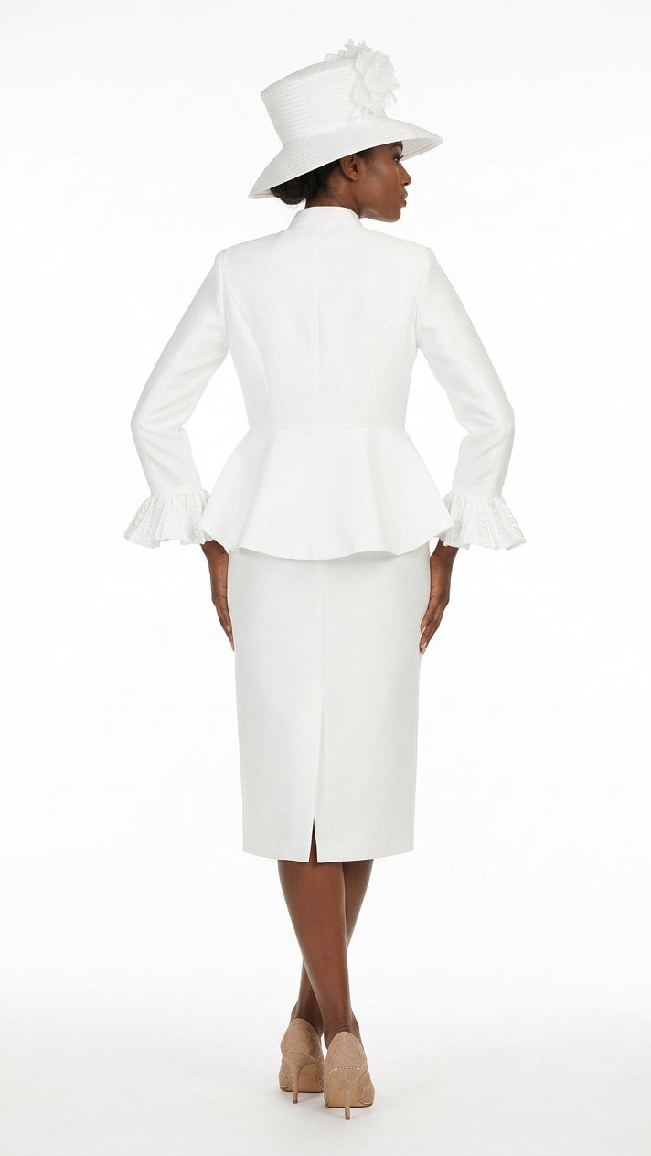 Silky 3pc Peplum Skirt Suit w/ Scalloped Trim-Plus