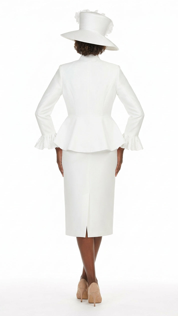 Silky 3pc Peplum Skirt Suit w/ Scalloped Trim