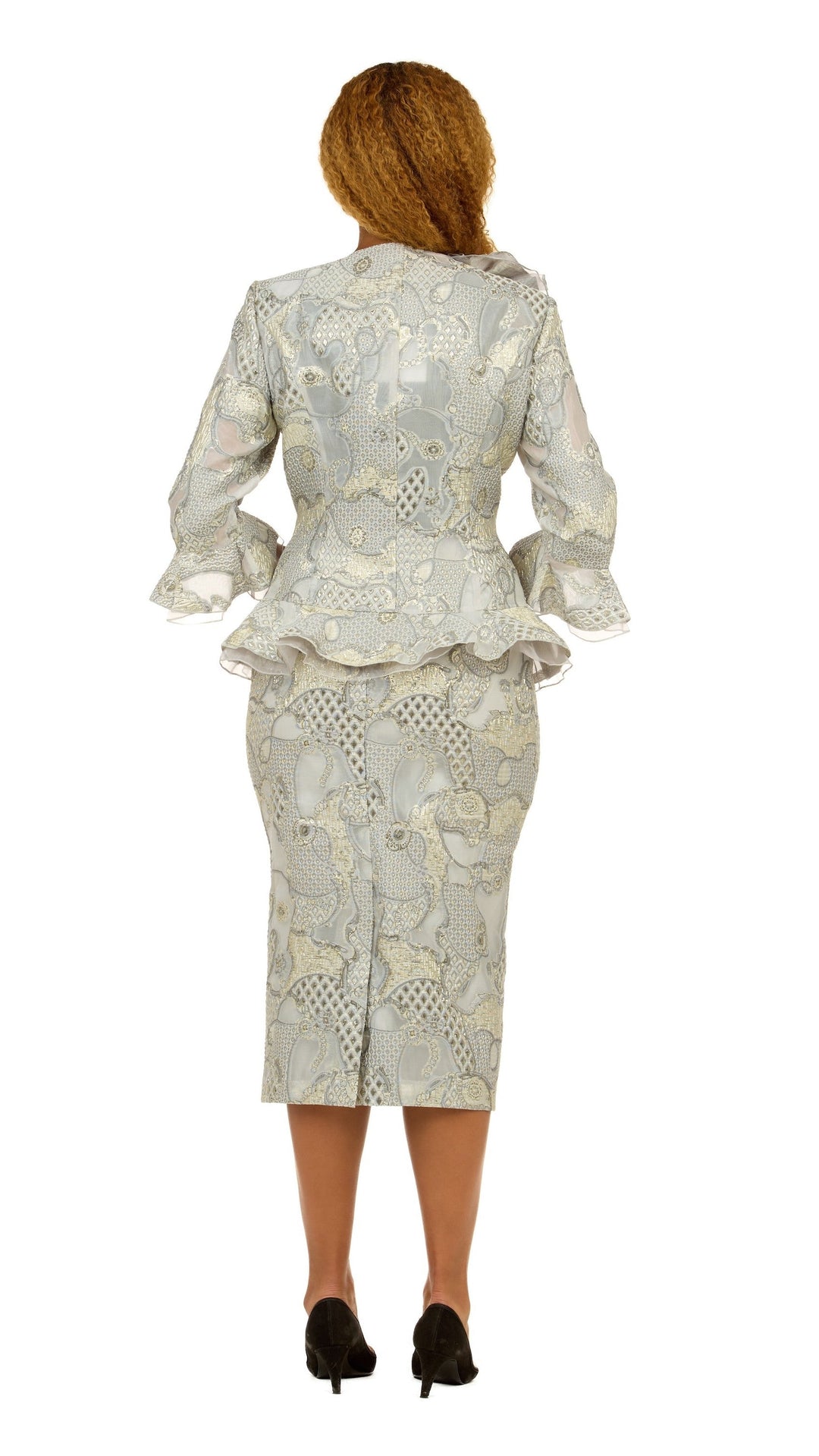 Metallic Brocade 3pc Suit w/ Organza Rfl Jkt-Plus