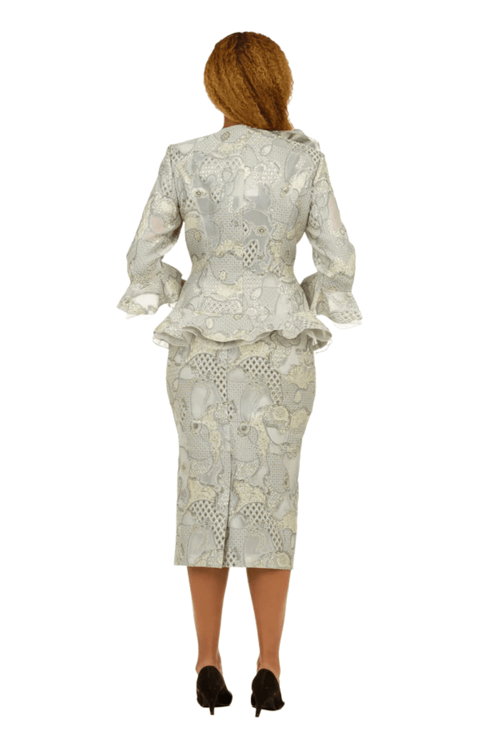 Metallic Brocade 3pc Suit w/ Organza Rfl Jkt - Plus - Especially Yours