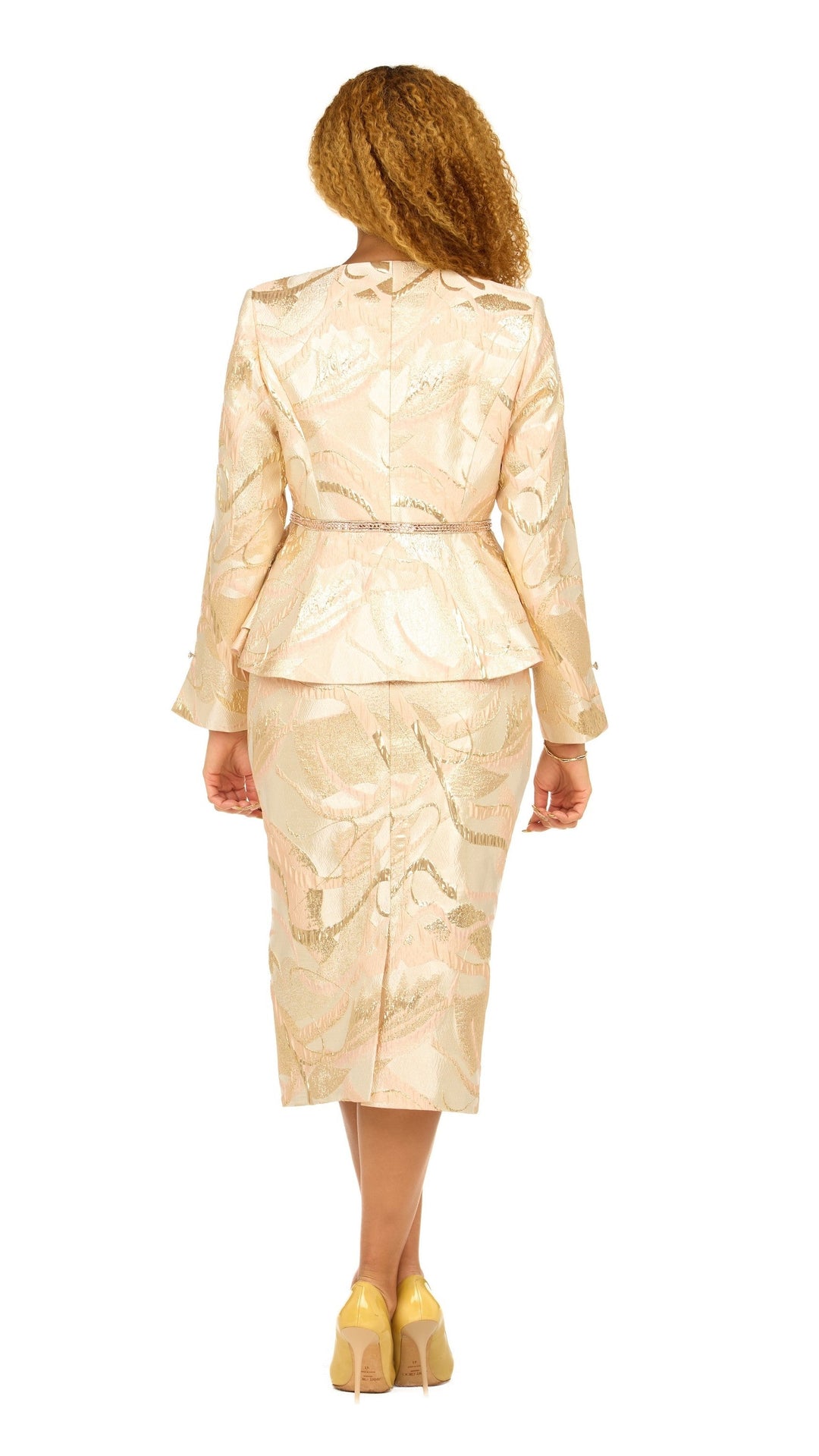 Metallic Brocade 3pc Skirt Suit w/ Peplum Jkt-Plus