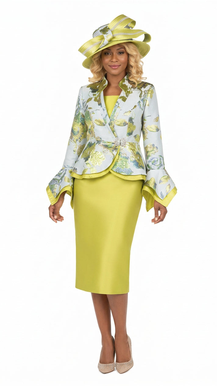 Floral Brocade 3pc Skirt Suit w/ Peplum Jkt-Plus