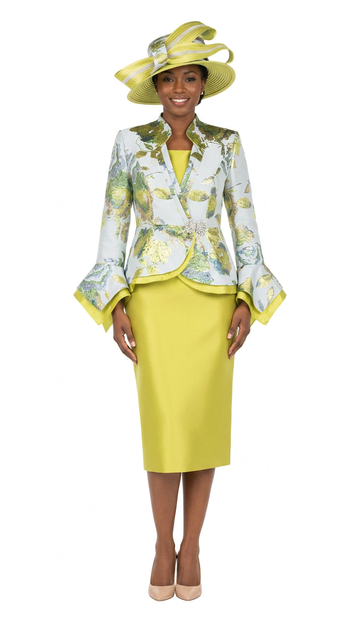 Floral Brocade 3pc Skirt Suit w/ Peplum Jkt-Plus