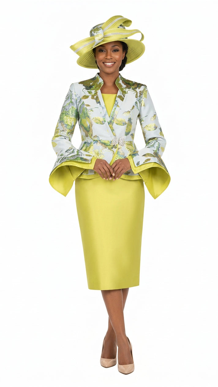 Floral Brocade 3pc Skirt Suit w/ Peplum Jkt