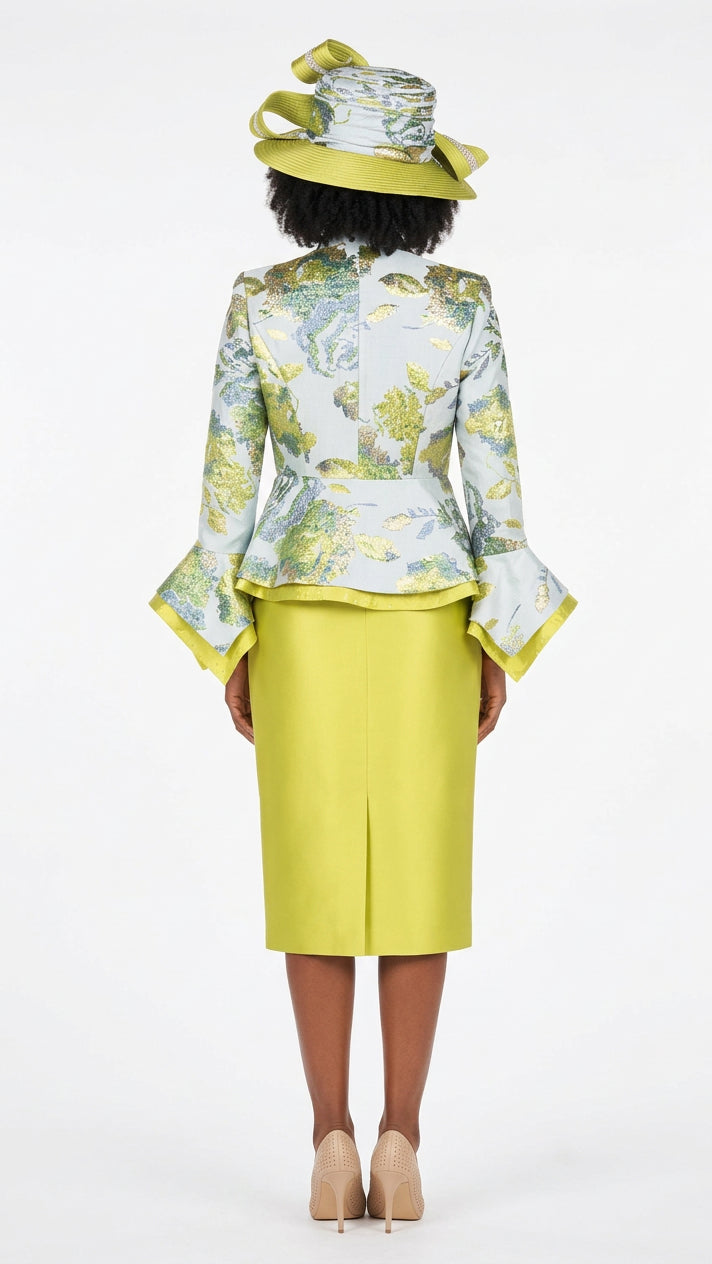 Floral Brocade 3pc Skirt Suit w/ Peplum Jkt